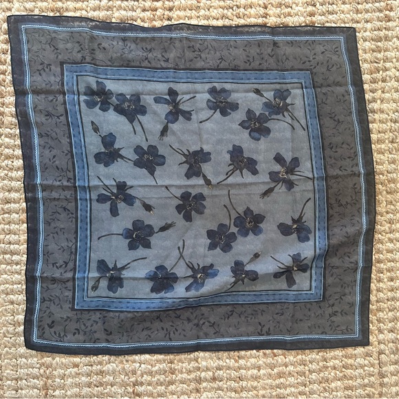 Floral Patterned Scarf in Sheer Blue and Gray
